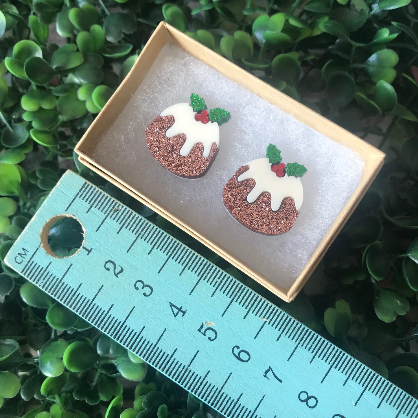 Christmas Pudding Stud Earrings. Detailed Teeney Tiny Layered Acrylic Christmas Pud Studs.