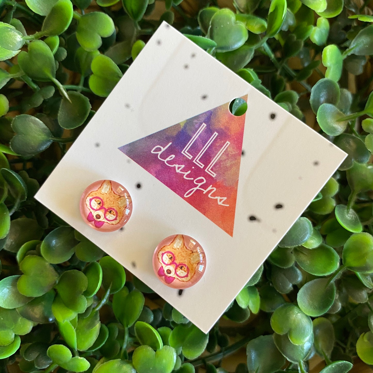 Fox Earrings. Hipster Fox Glass Dome Stud Earrings.