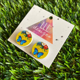 Beautiful Blue Butterfly Printed Timber Stud Earrings.