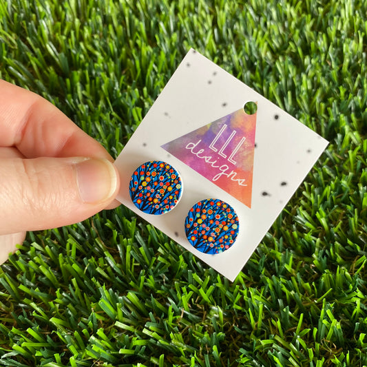 In Bloom Rainbow Trees - Printed Timber Stud Earrings.
