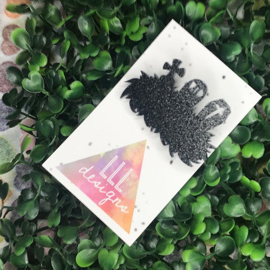 Spooky Black Glitter Graveyard Halloween Brooch.