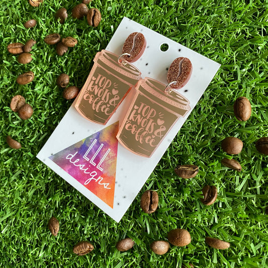 Top Knots & Coffee Statement Dangle Earrings Featuring Copper Glitter Coffee Bean Tops to make them POP!