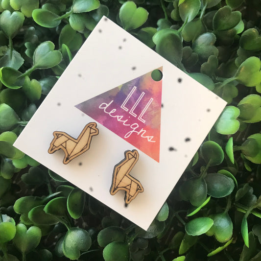 Laser Etched Timber Geometric Llama Stud Earrings.