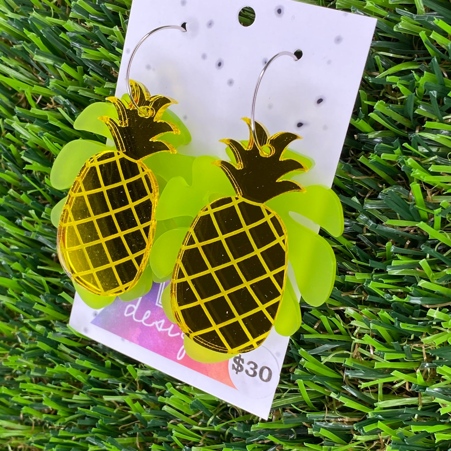 Midori Lime Pine Statement Hoop Dangle Earrings - Can be worn 3 ways!
