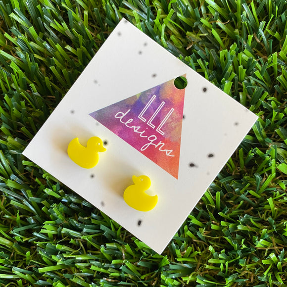 Rubber Duck Earrings - Yellow Rubber Ducky Acrylic Stud Earrings.