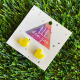 Rubber Duck Earrings - Yellow Rubber Ducky Acrylic Stud Earrings.