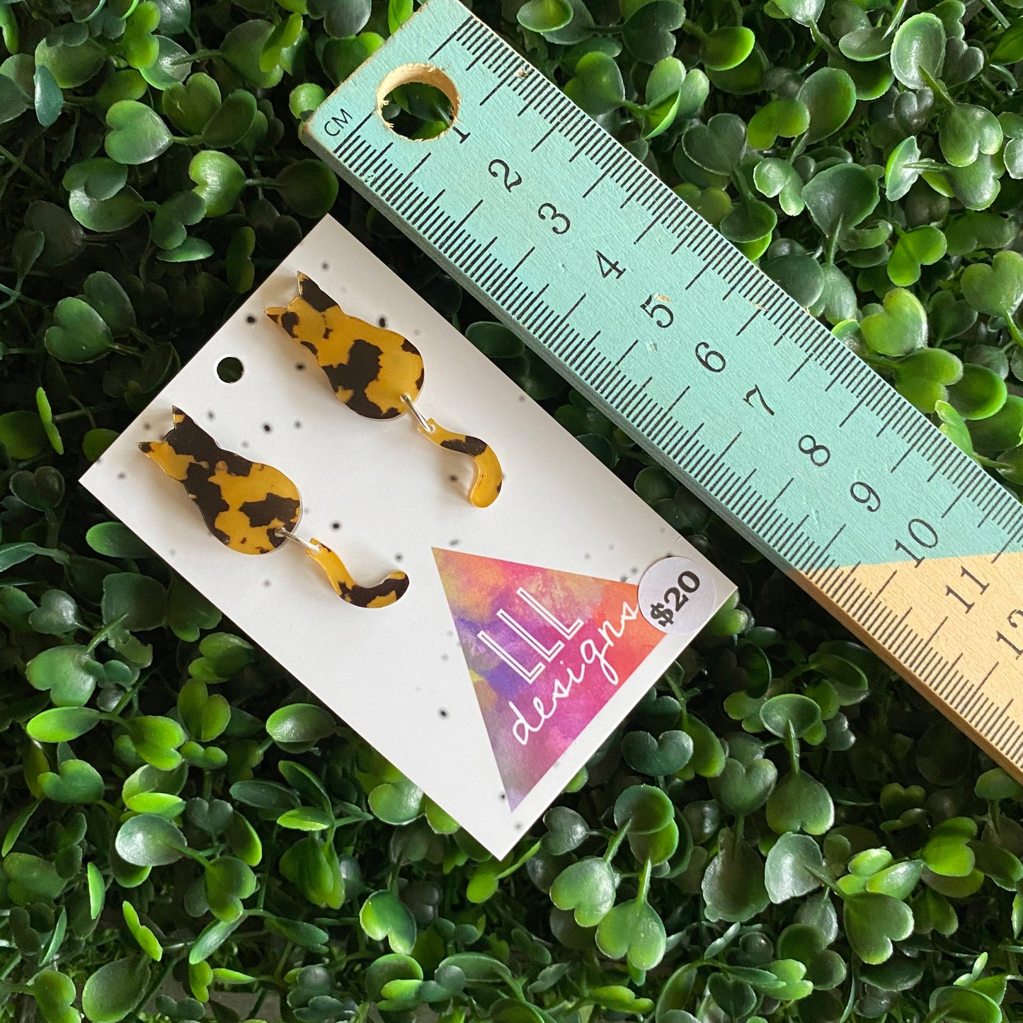 Tortoise Shell Cat Earrings - Sitting Pretty Kitty Earrings with Dangle Tails (small)