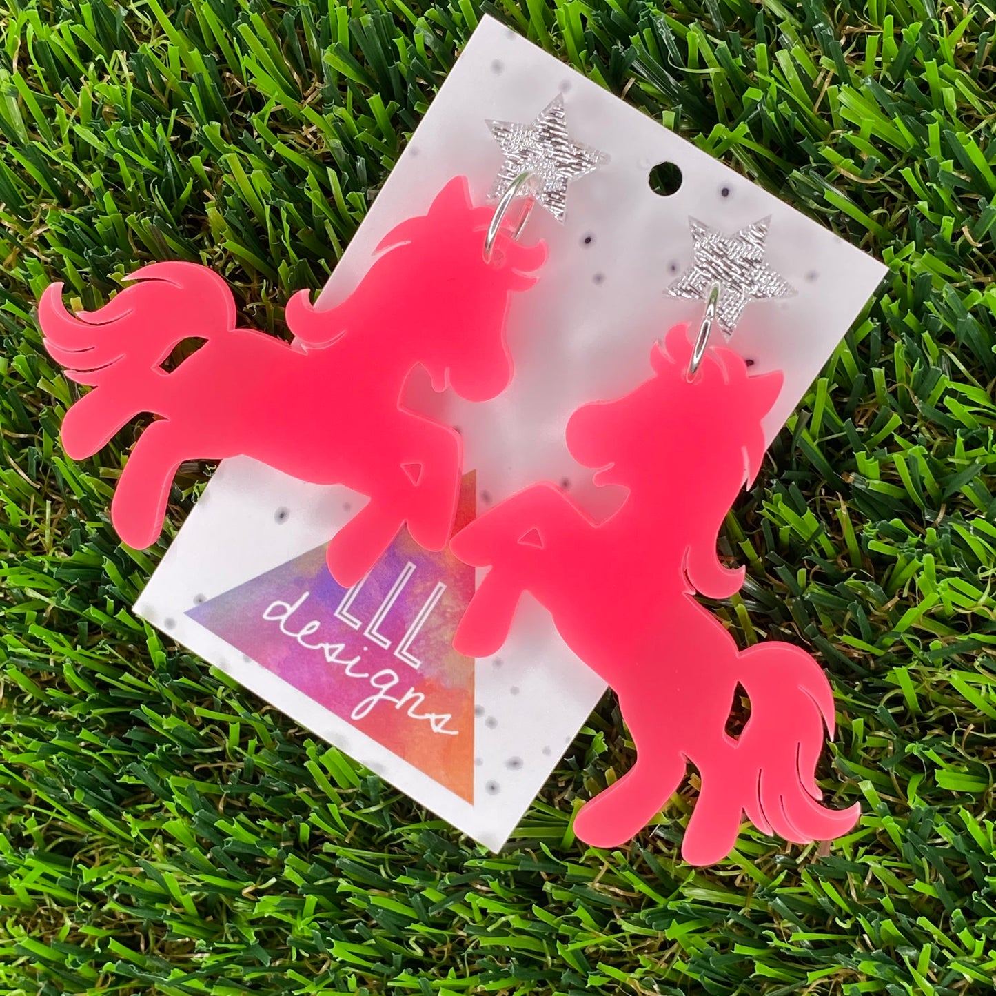 Pretty in Pink Pony Statement Dangle Earrings with Glitz Star Stud Toppers! Live your Best life!!!