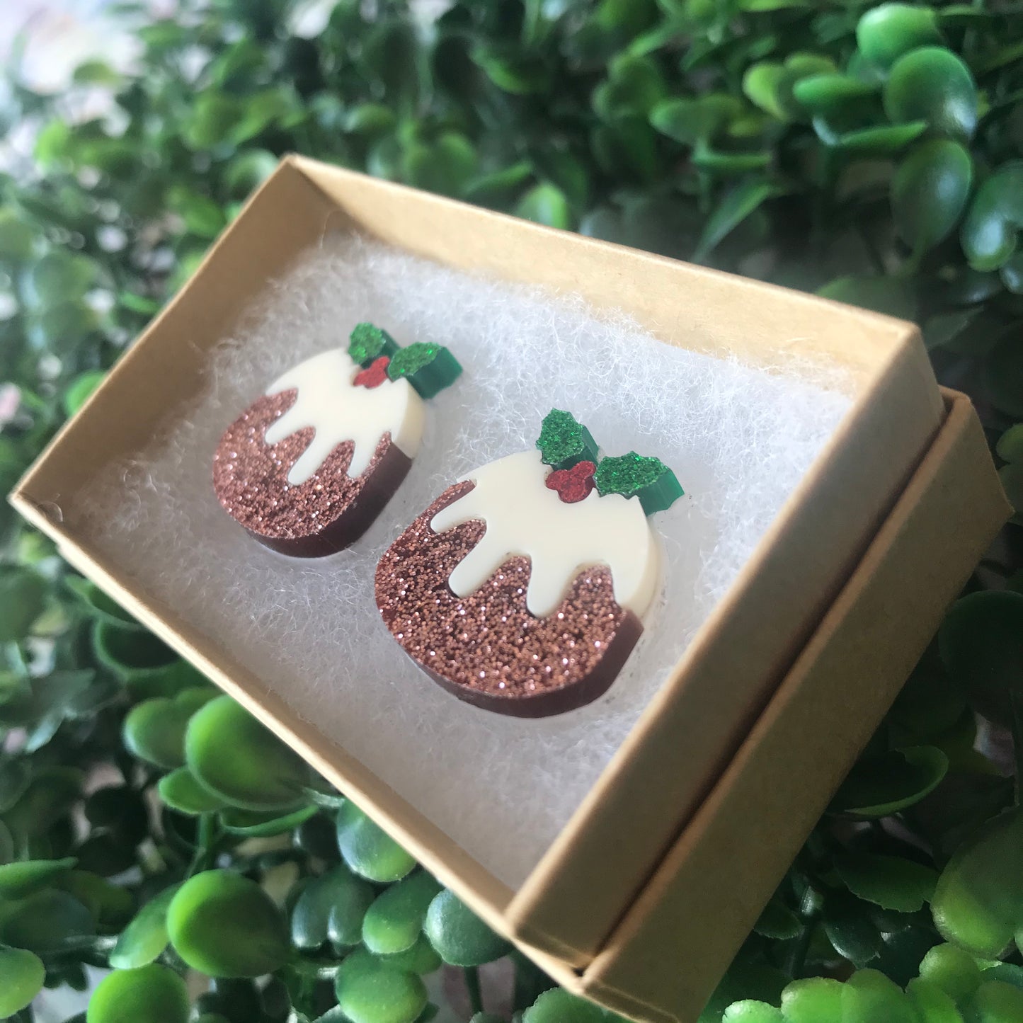 Christmas Pudding Stud Earrings. Detailed Teeney Tiny Layered Acrylic Christmas Pud Studs.