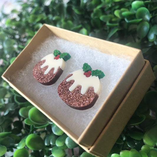 Christmas Pudding Stud Earrings. Detailed Teeney Tiny Layered Acrylic Christmas Pud Studs.