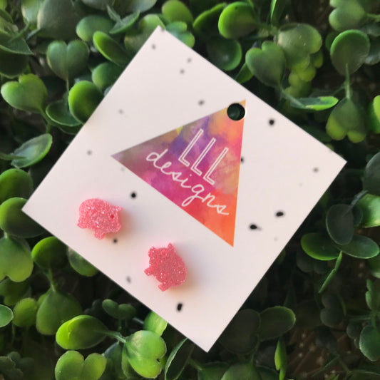 Glitter Pink Piggie Stud Earrings.