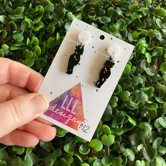 Glitter Black Cockatoo Statement Dangle Earrings. (mini) Australian Earrings.