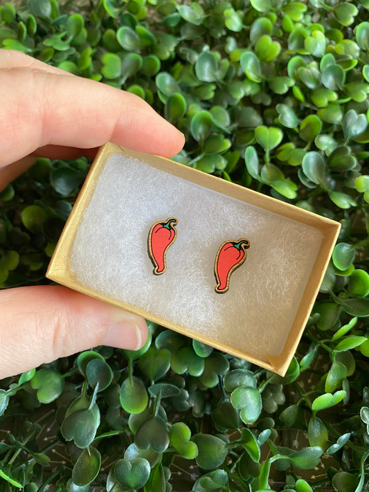 Hand Painted Bamboo Chilli Earrings. HOT Earrings ;)