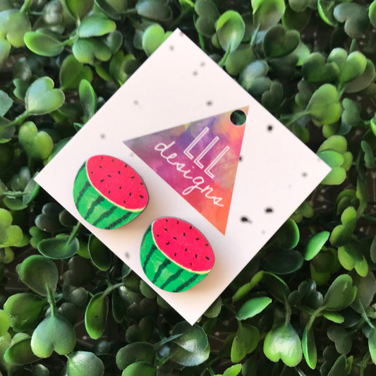 Printed Timber Wonderful Watermelon Stud Earrings. (half)