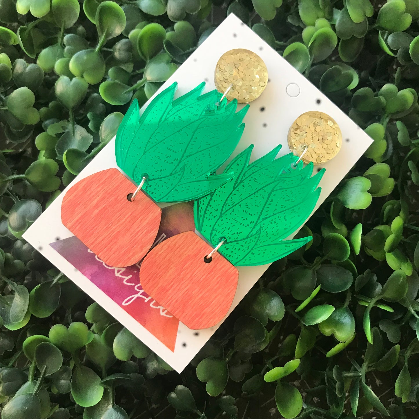 Potted Agave Plant Statement Dangle Earrings.