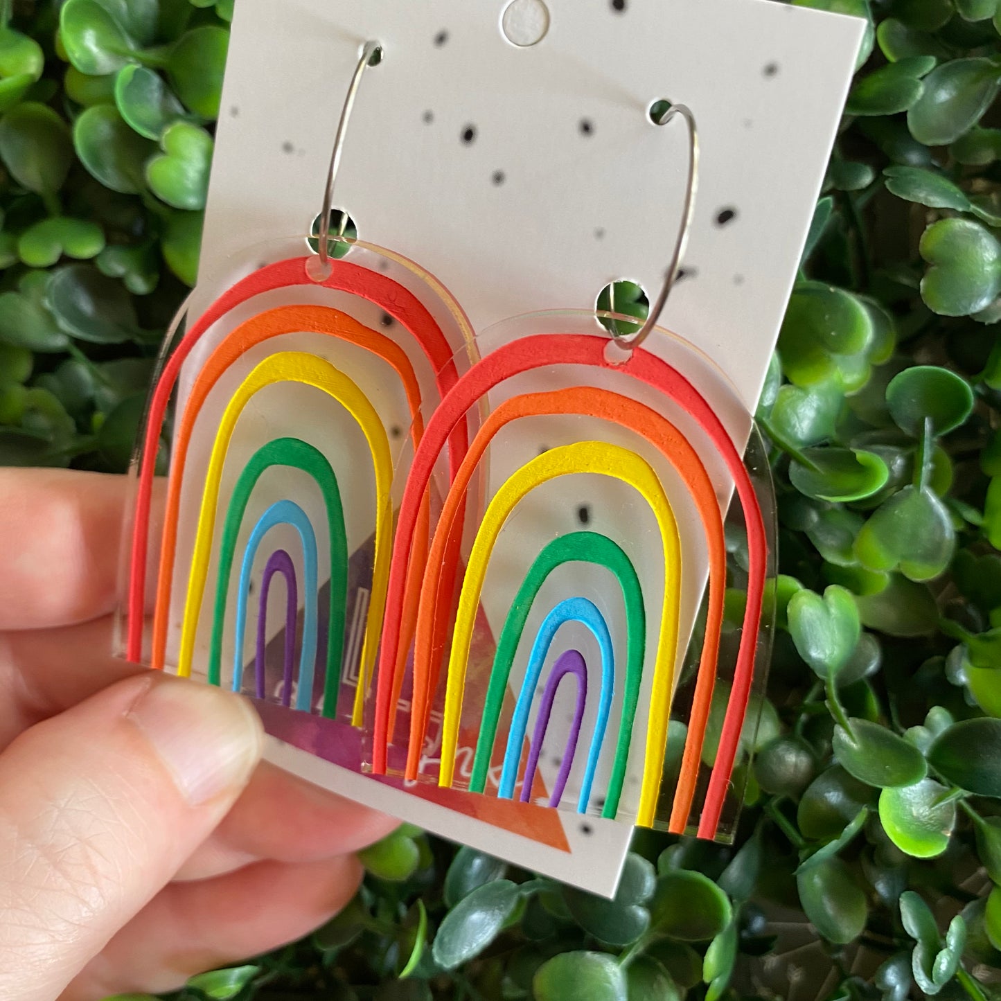 Rainbow Earrings. Fabulous Hand Painted Acrylic Rainbow Hoop Statement Earrings. The Perfect POP of Colour to Brighten any Day!