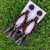 Black and Gold Crackle Statement Tassel Dangle Earrings