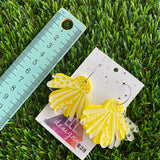 Sunshine Yellow Floral Hoop Dangle Earrings - Double Layered Acrylic - Can be Worn 3 Ways!