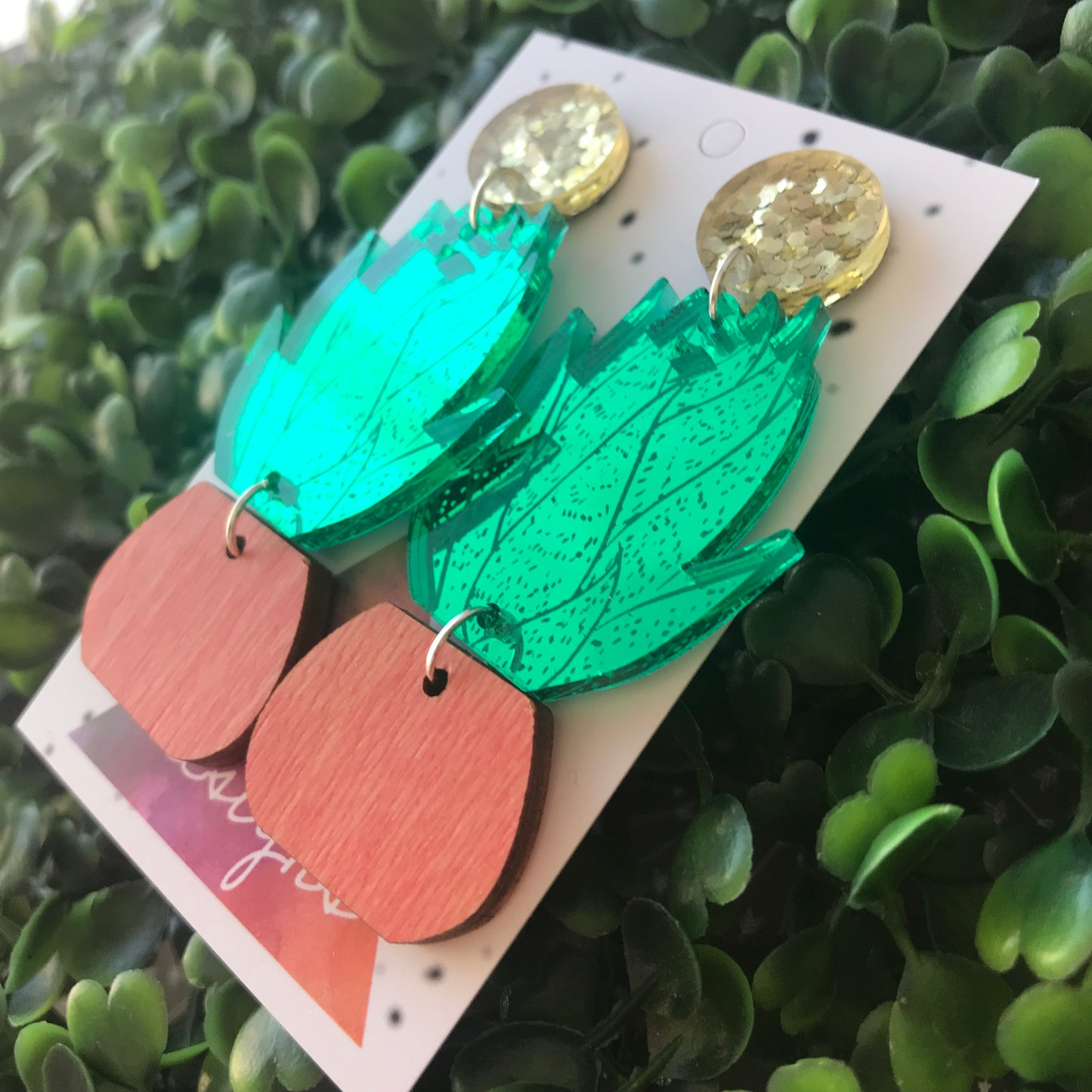 Potted Agave Plant Statement Dangle Earrings.