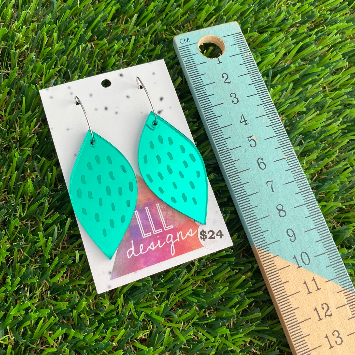 Green Mirror Pod Hoop Dangle Earrings - Super Lightweight!