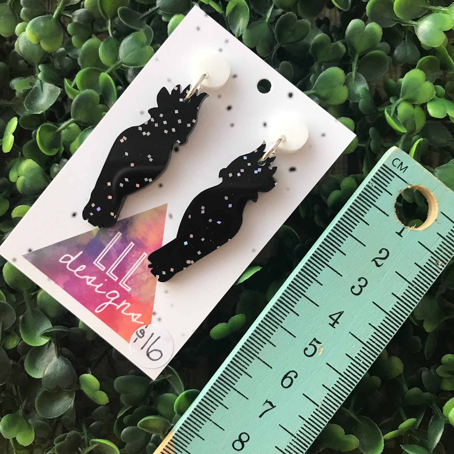 Glitter Black Cockatoo Statement Dangle Earrings. (med) Australian Earrings. Australian Animal. Quirky Earrings. Galaxy Glitter Earrings.