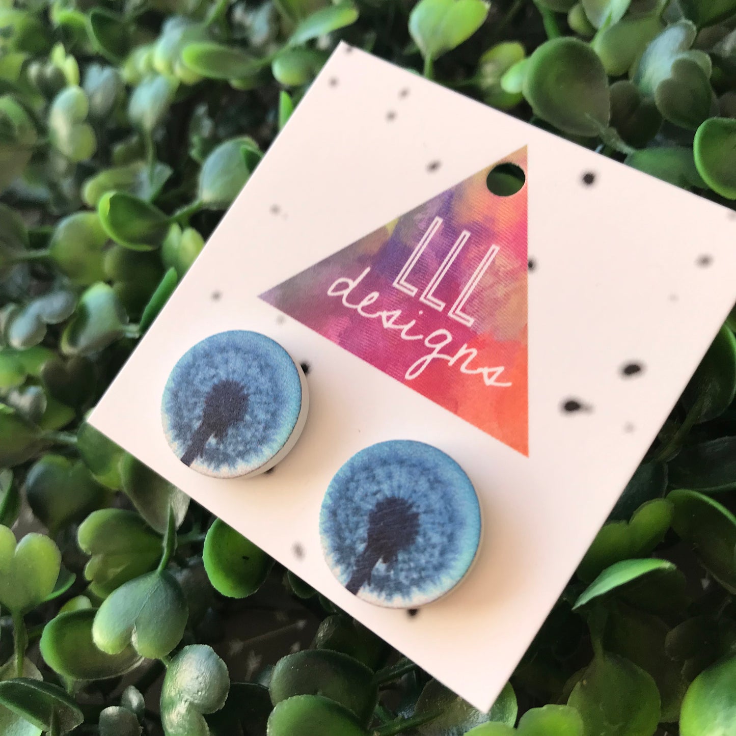 Dandelion Printed Timber Stud Earrings.