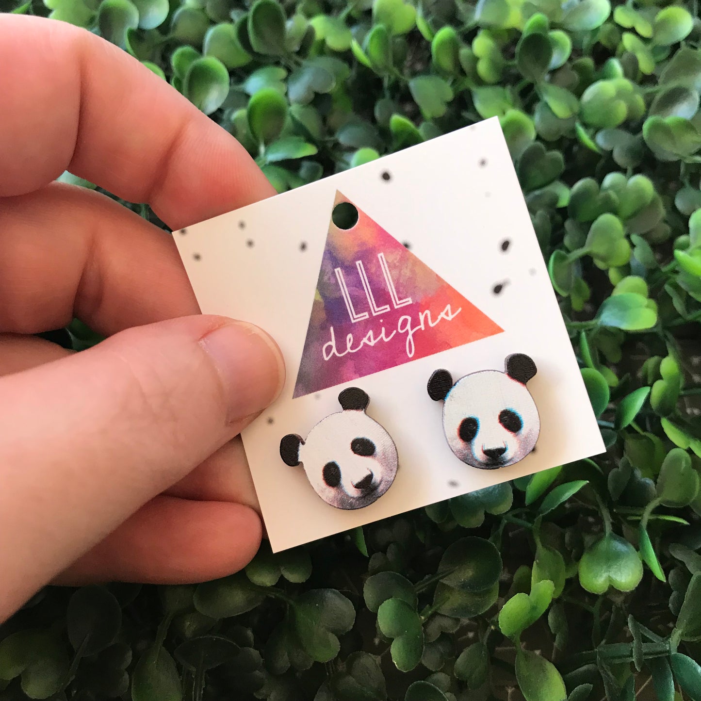 Printed Timber Panda Stud Earrings. Animal Earrings.