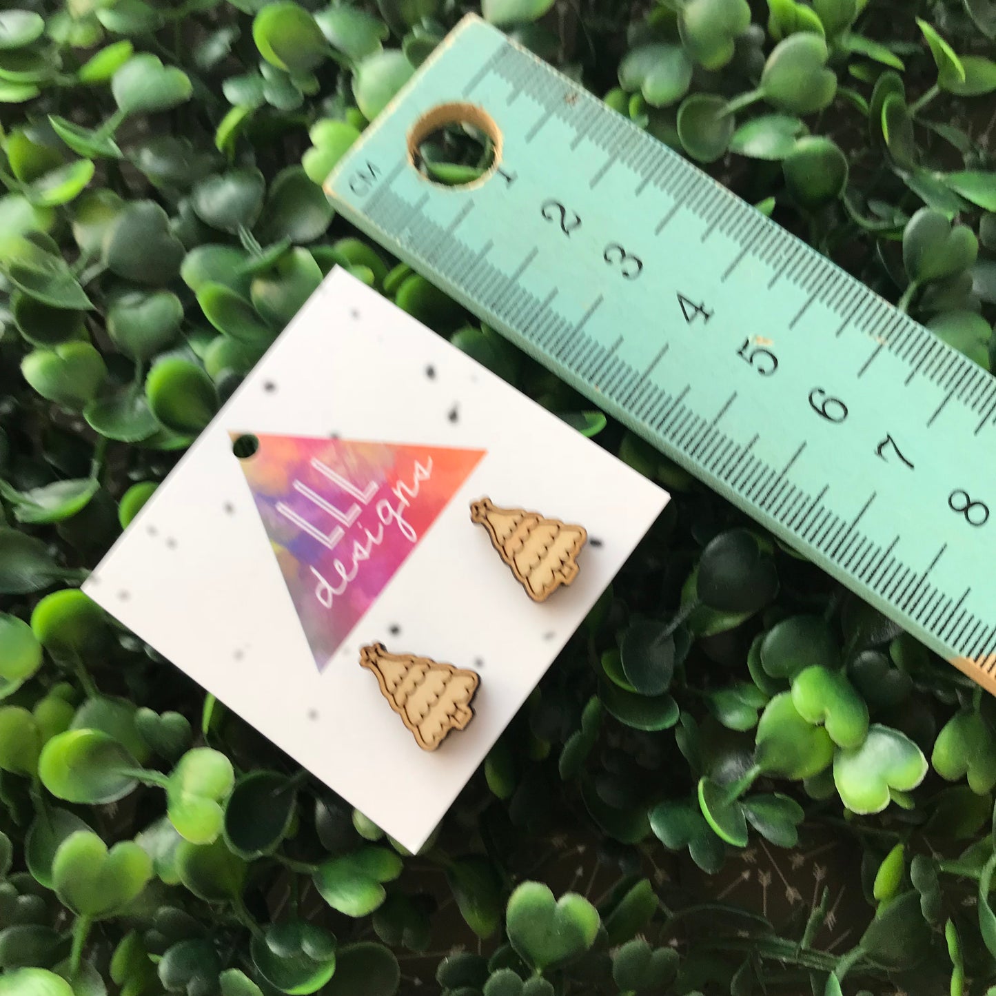 Christmas Tree Stud Earrings. Timber Etched Earrings.