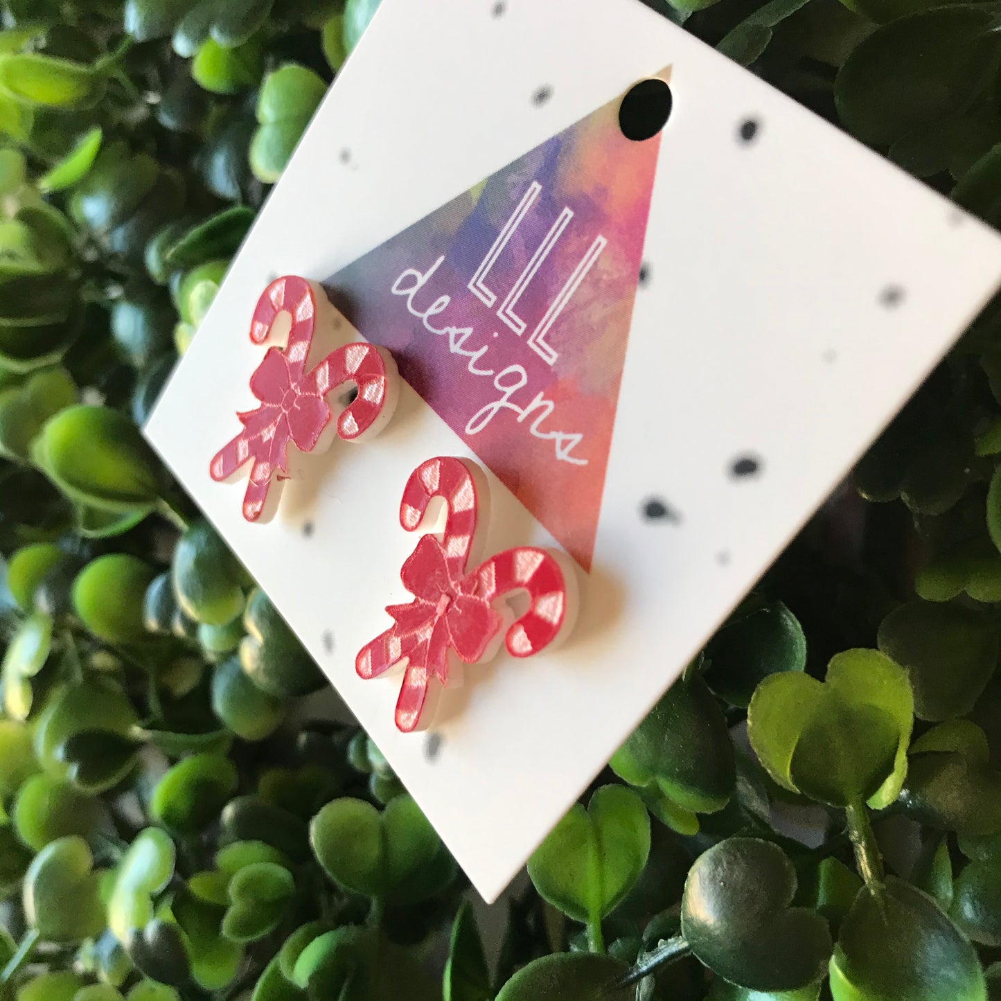 Candy Cane Red and White Stud Earrings with Bow.