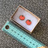 Hand Painted Pumpkin Stud Earrings. Bamboo Earrings.