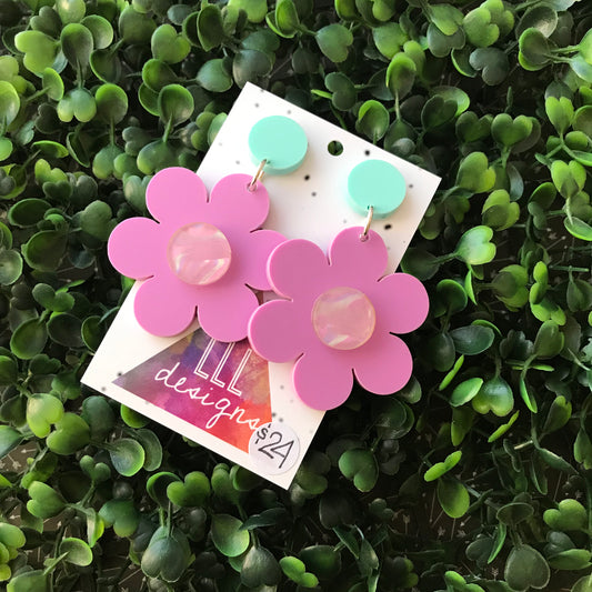 Flower Earrings - Pastel Flower Power Statement Dangle Earrings.