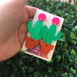 Potted Cactus Statement Dangle Earrings.