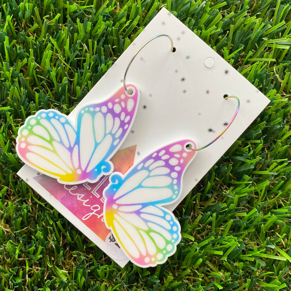 Rainbow Butterfly Hoop Dangle Earrings - Perfection in Earring Form.