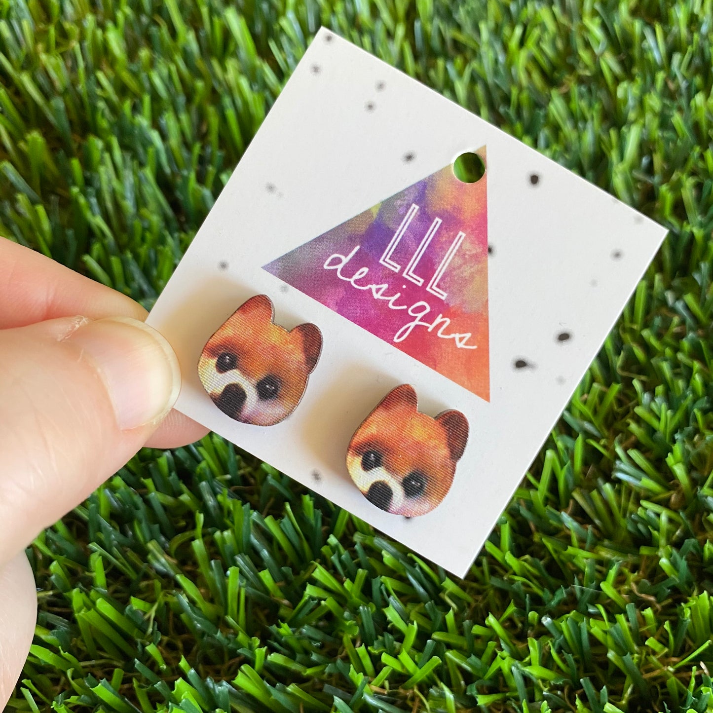 Pomeranian Dog Earrings - Printed Timber Pomeranian Dog Stud Earrings.