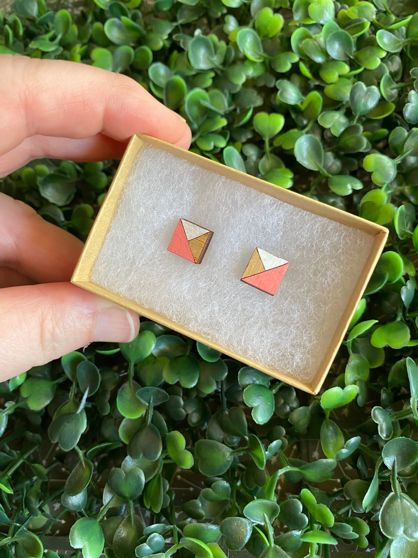 Geometric Square Earrings - Detailed Hand Painted Bamboo Earrings - Available in 2 Stunning Colour Combinations.