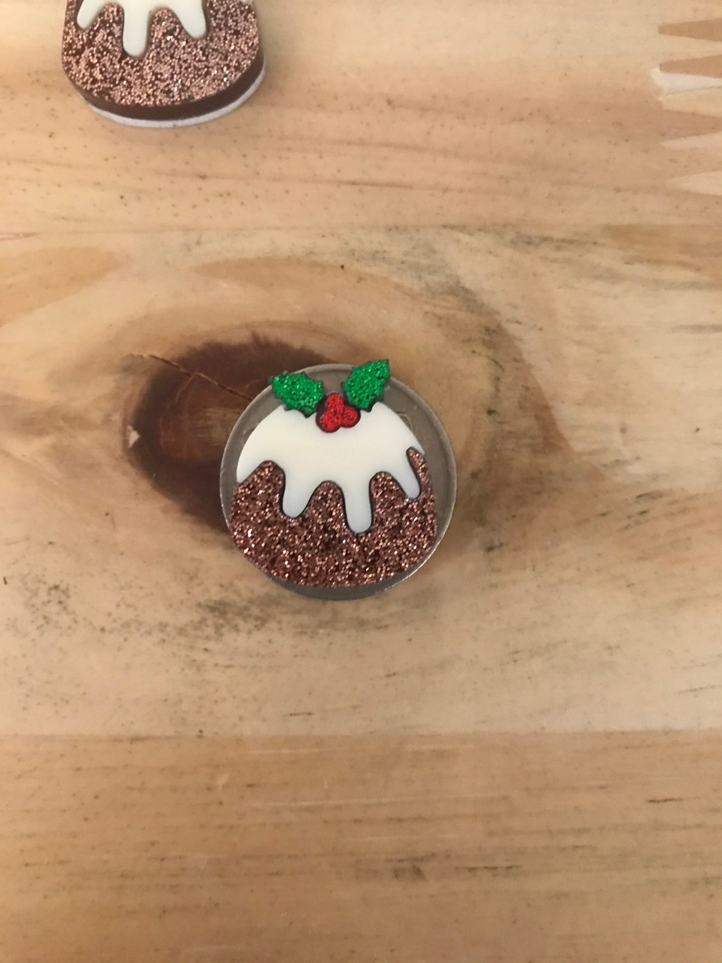 Christmas Pudding Stud Earrings. Detailed Teeney Tiny Layered Acrylic Christmas Pud Studs.