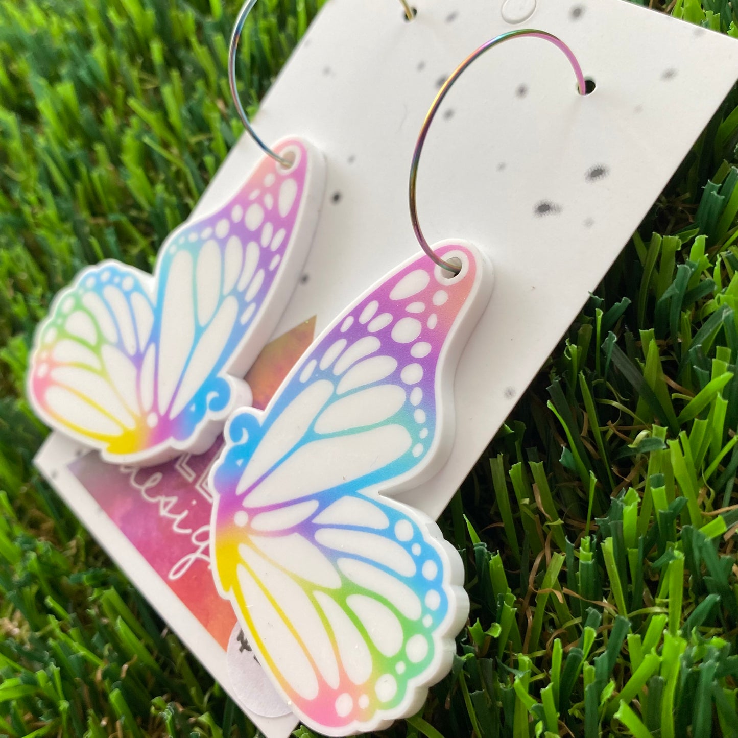 Rainbow Butterfly Hoop Dangle Earrings - Perfection in Earring Form.