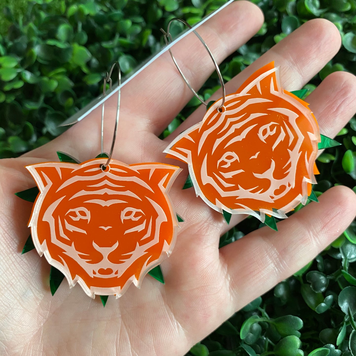 Tiger Earrings. Orange Layered Tiger Hoops. With Multi Functionality!