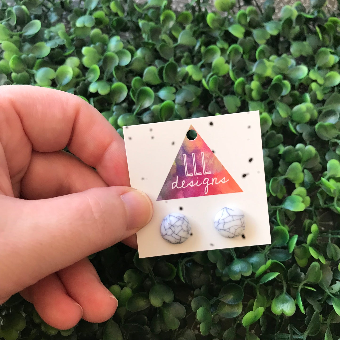 White and Grey Marble Stud Earrings.