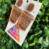 Top Knots & Coffee Statement Dangle Earrings Featuring Copper Glitter Coffee Bean Tops to make them POP!