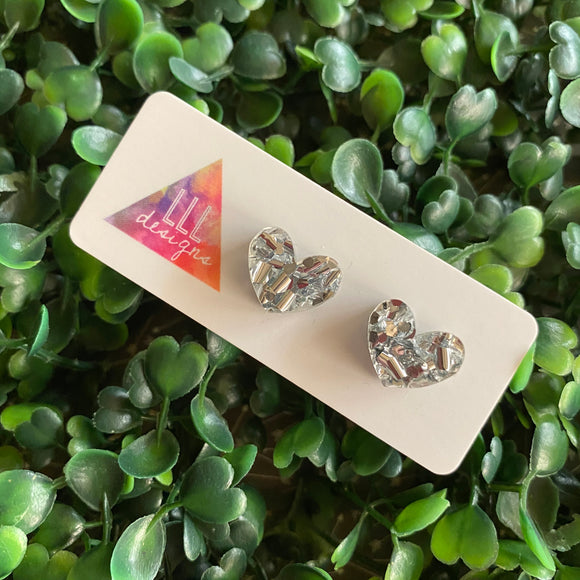 Silver Confetti Luxe Love Heart Stud Earrings.