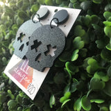 Glitter Black Skull Dangle Earrings - Halloween Perfection!