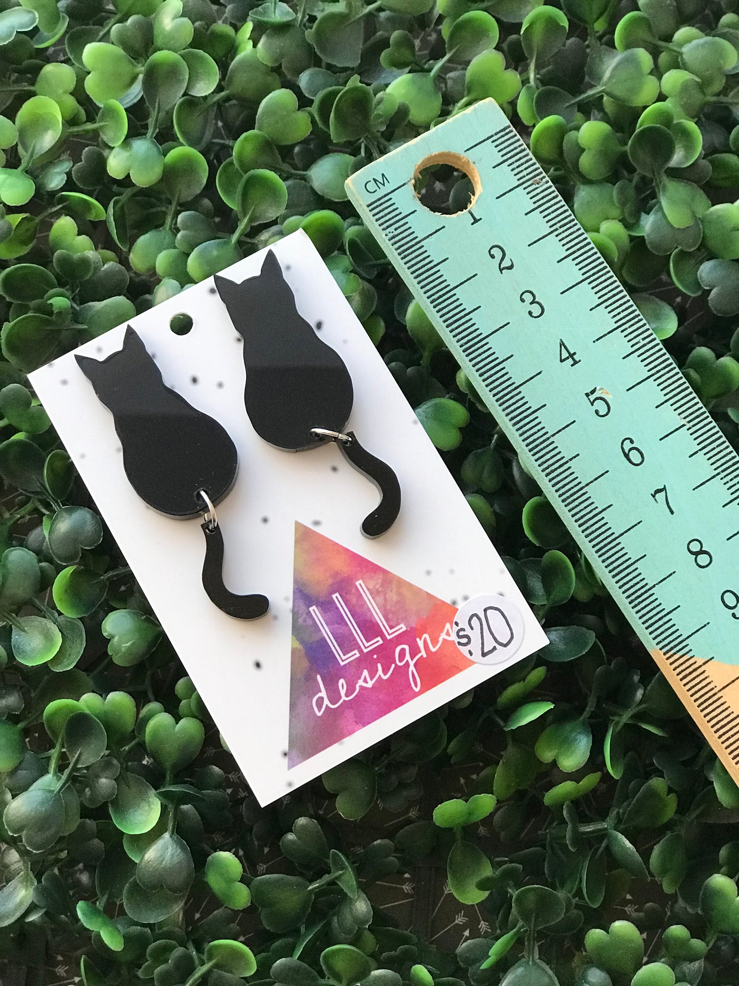 Black Cat Earrings - Sitting Pretty Kitty Earrings with Dangle Tails (large)