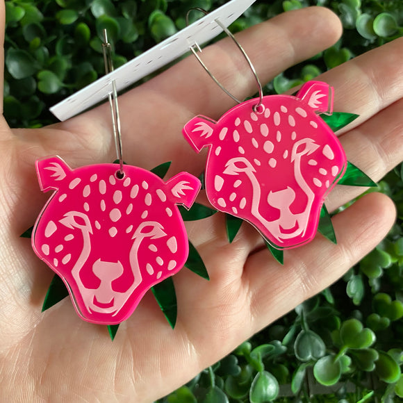 Cheetah Earrings. Hot Pink Layered Cheetah Hoops. With Multi Functionality!
