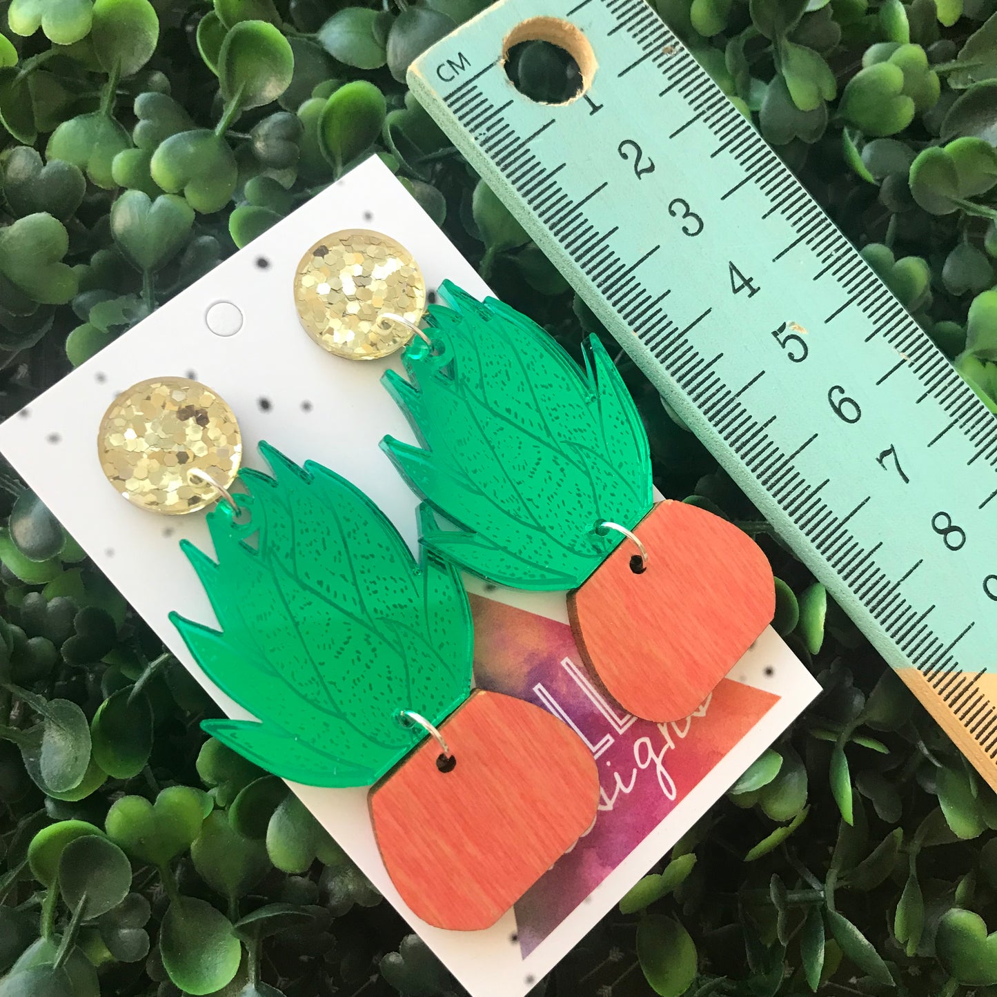 Potted Agave Plant Statement Dangle Earrings.