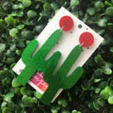 Glitzy Glitter Cactus Statment Dangle Earrings (Large)