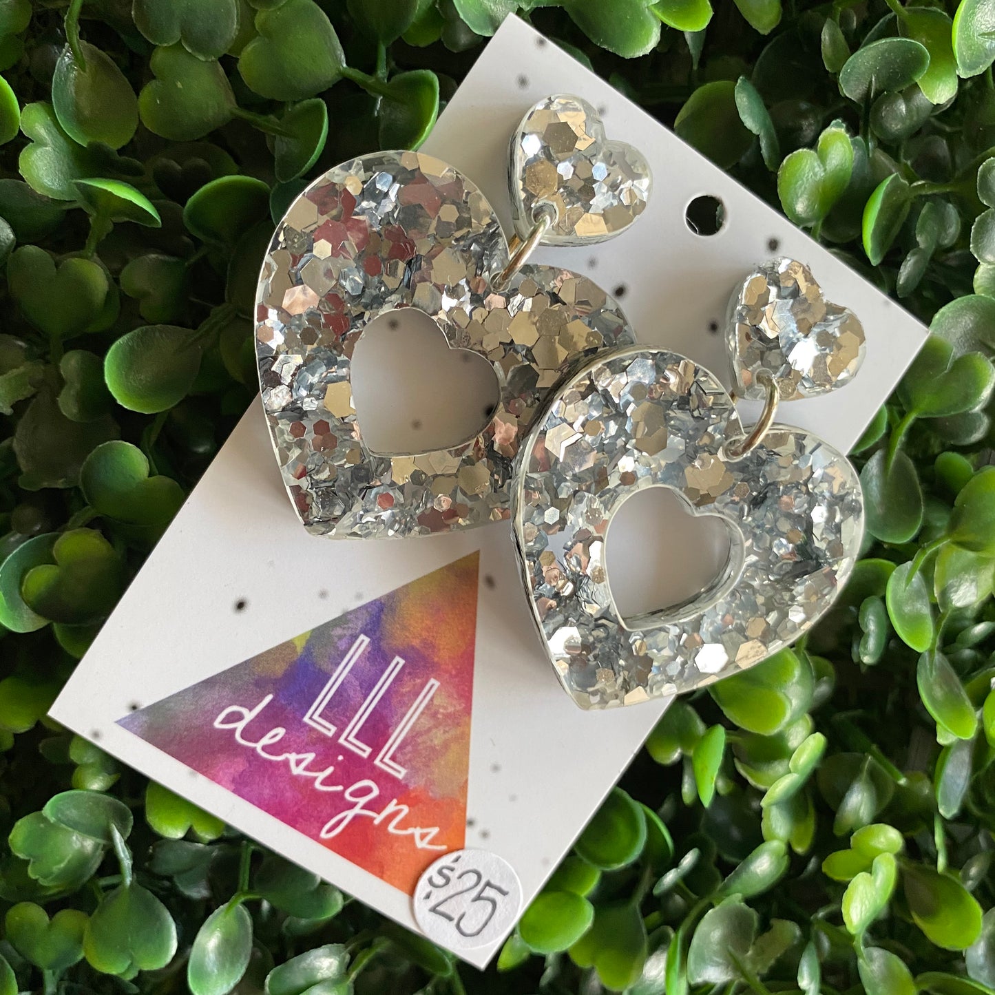 Silver Confetti Love Heart Dangle Earrings. All Kinds of Sparkle & Magical Love!