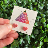 Glitter Pink Mini Love Heart Stud Earrings.