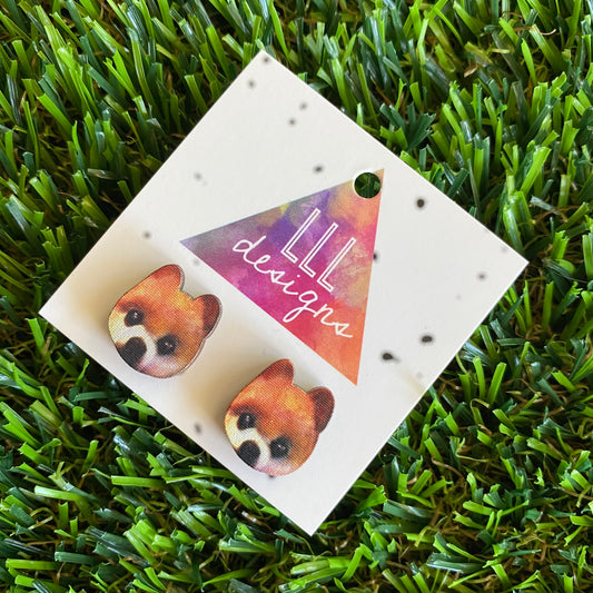 Pomeranian Dog Earrings - Printed Timber Pomeranian Dog Stud Earrings.