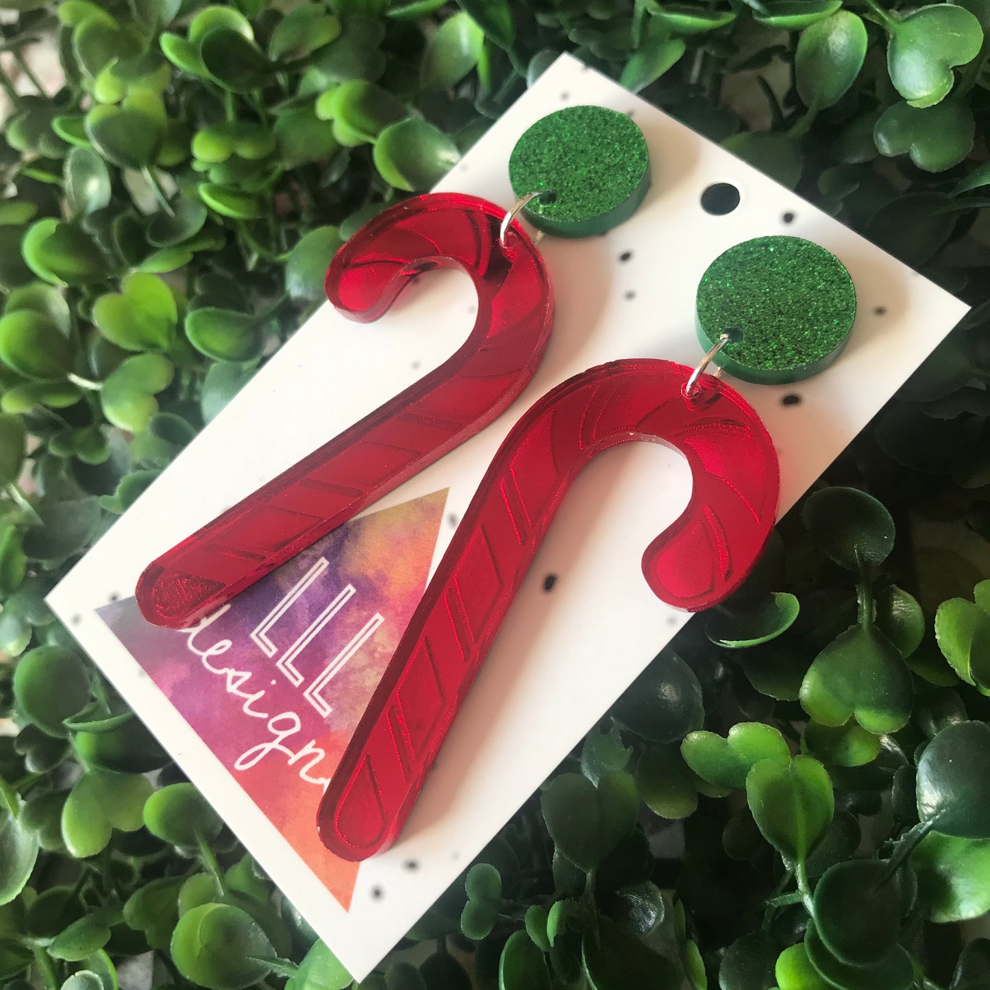 Candy Cane Christmas Red Mirror Dangle Earrings